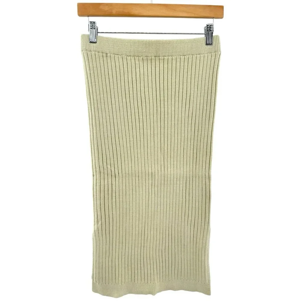 NWT Na-Kd Dusty Light Green Stretch Knit Ribbed Bandage Pencil Knit Skirt Medium